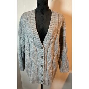 Altar State Gray Cable Knit Chunky Cardigan Sweater Womens Med V Neck Button Up